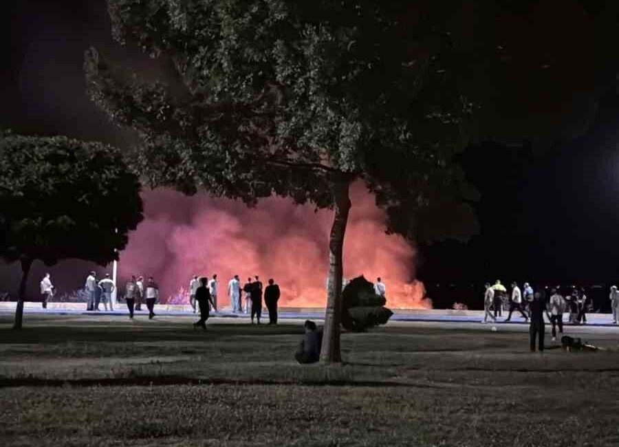 Konya’nın Beyşehir ilçesinde göl kenarındaki sazlık alanda çıkan yangın paniğe