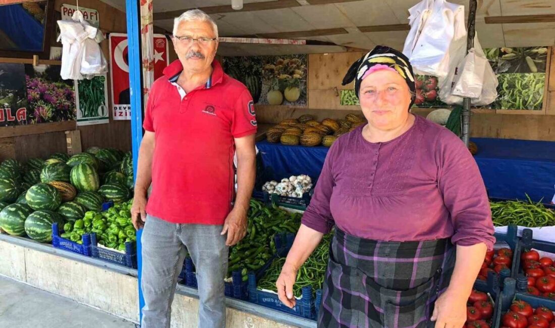 Eskişehir’de eşiyle birlikte yetiştirdikleri sebzeleri tarlasının önünde satan Havva Demir,