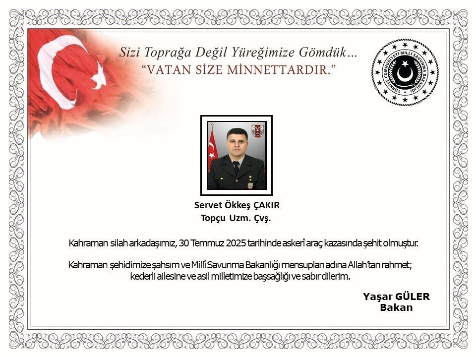 Milli Savunma Bakanlığı (MSB), Edirne’de meydana gelen askeri araç kazasında