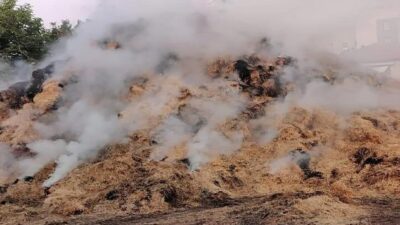 Konya’nın Ereğli ilçesinde çıkan saman balyası yangını itfaiye ekiplerinin müdahalesiyle