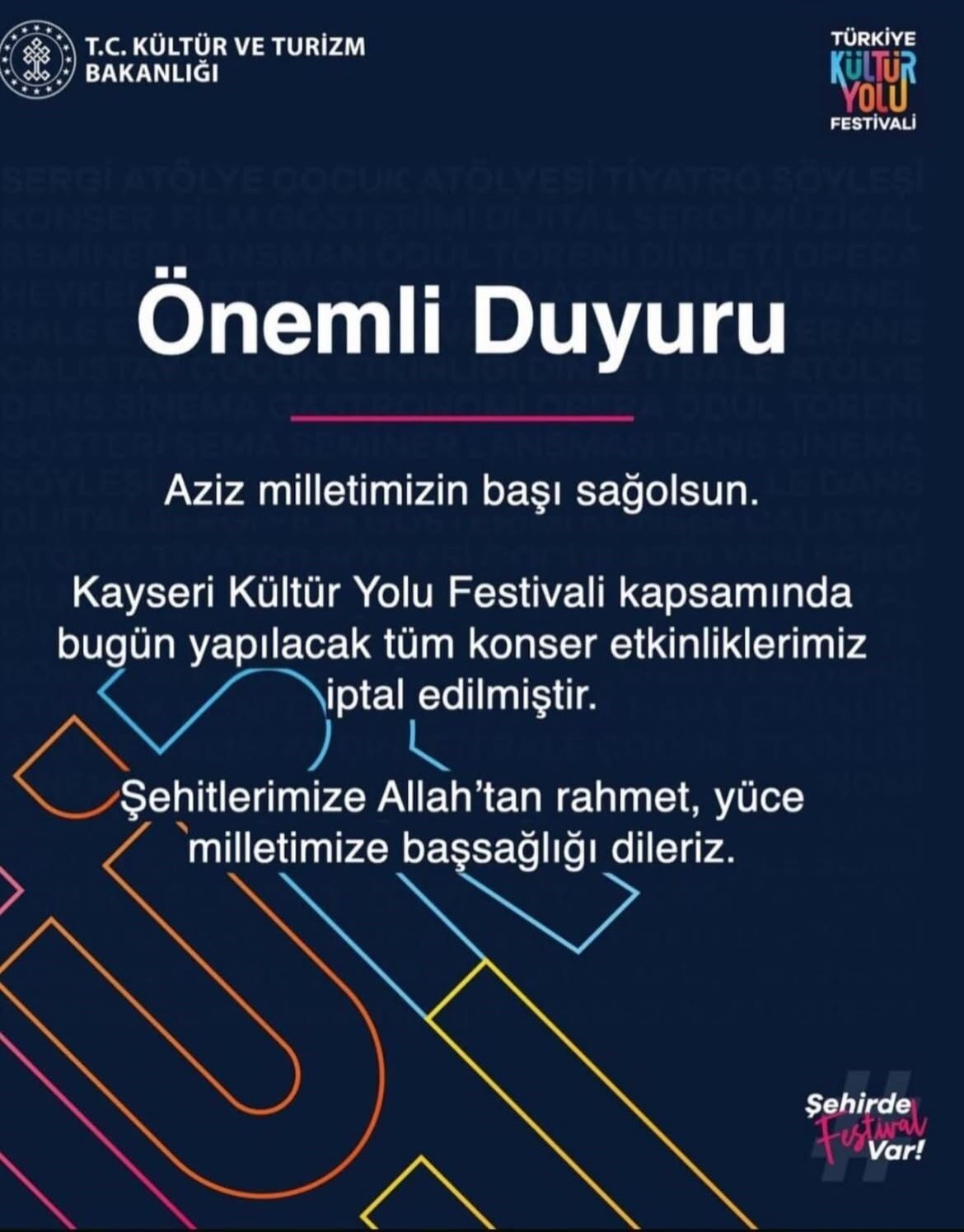 Kayseri Kültür Yolu Festivali kapsamında bugün yapılacak olan konser etkinlikleri